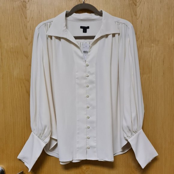 Ann Taylor NWT Ivory V-Neck Blouse M - Picture 1 of 10